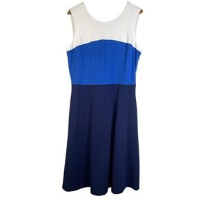 Lands End Color Block Sleeveless Dress White Blue Navy‎ Casual Summer Sun Dress